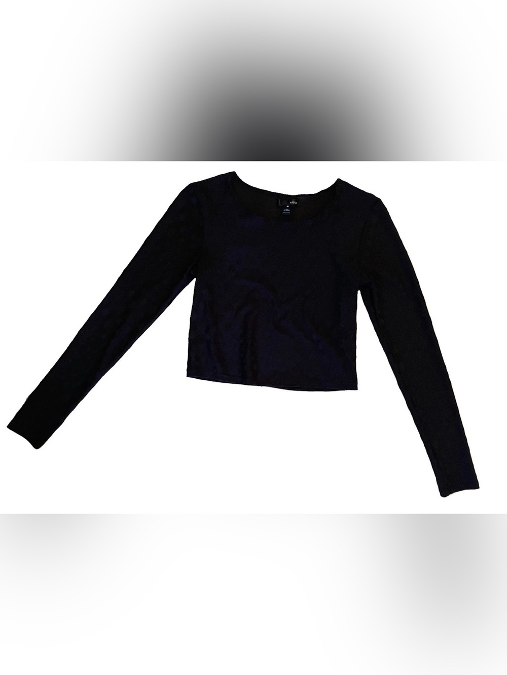 Aqua Black Long Sleeve Cropped Top - Scoop Neck